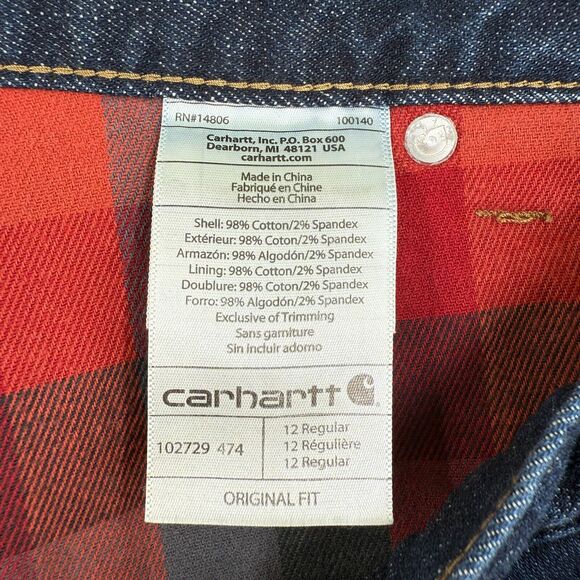 Carhartt Blaine Flannel Lined Jeans Women's 12R Dark Wash Original Fit Heavy EUC - Picture 6 of 9